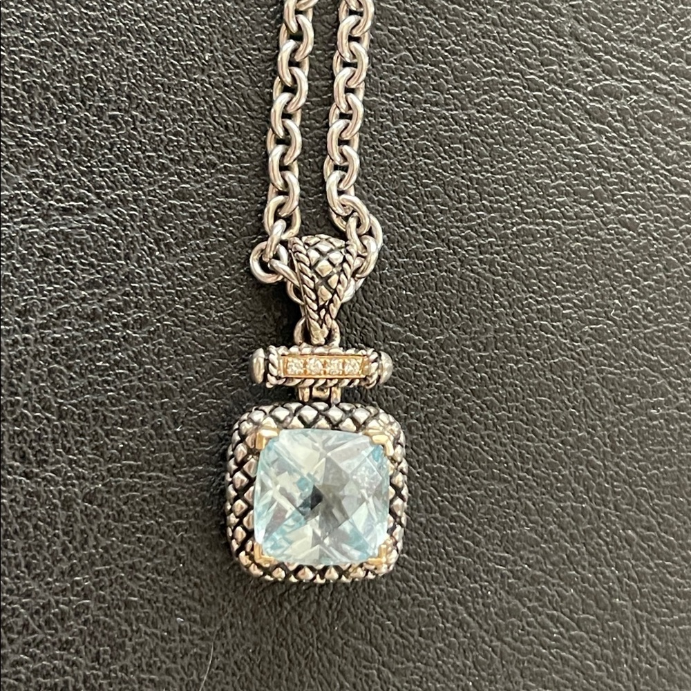 Andrea Candela Sterling necklace with blue topaz, diamonds 18k - like Yurman - Picture 4 of 8